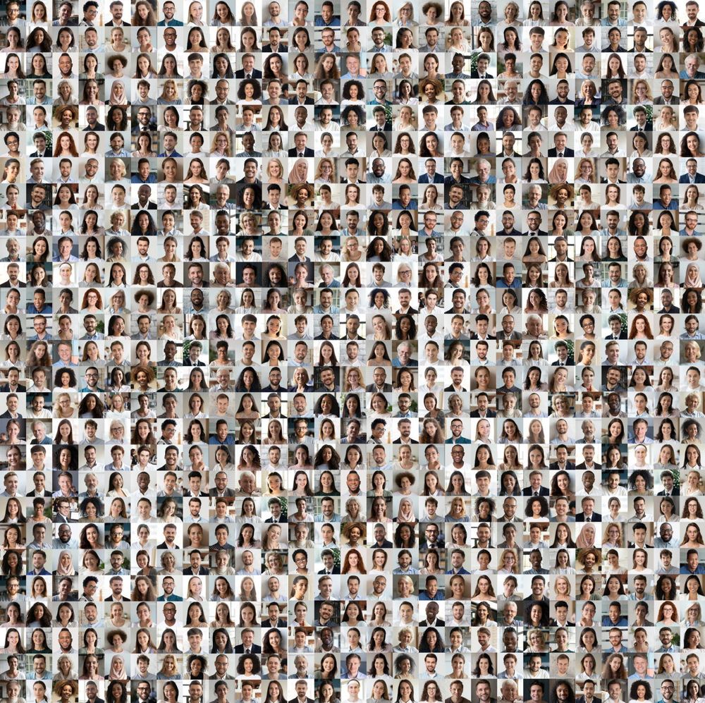Mosaic of diverse community member portraits